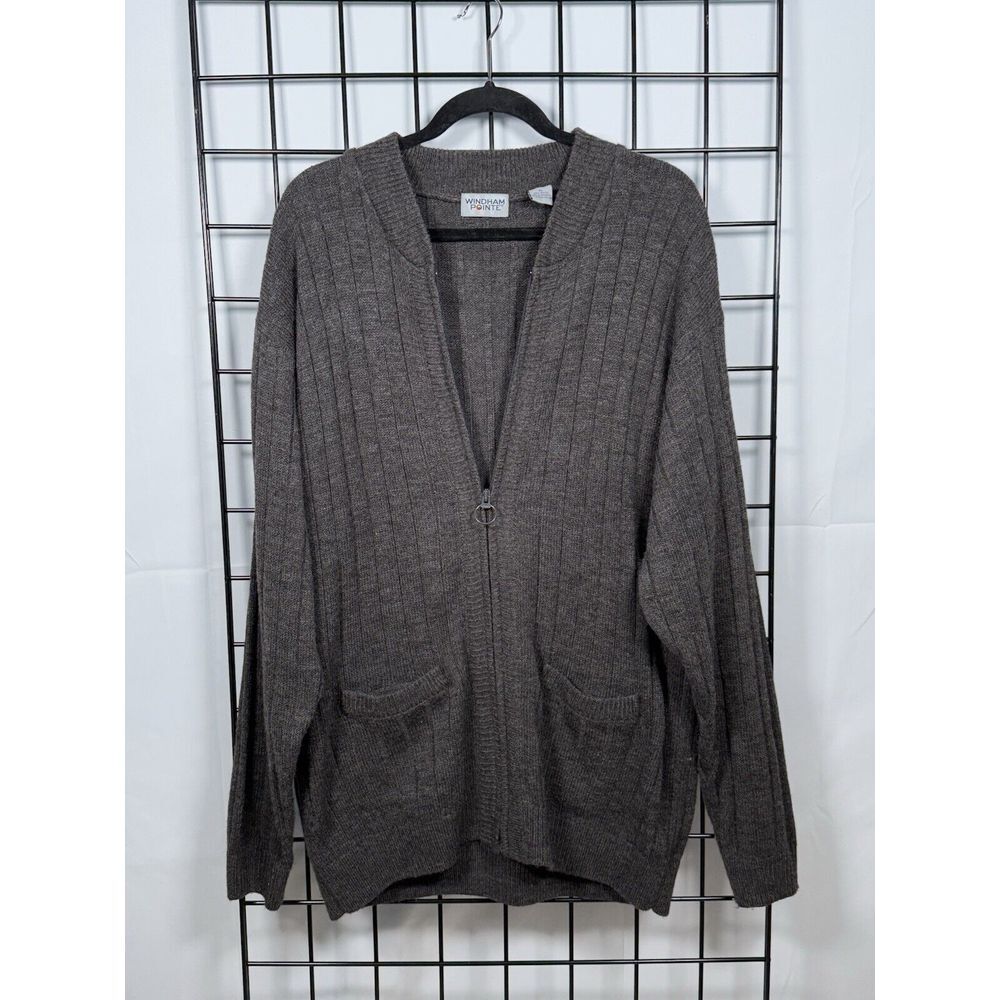 Windham Pointe Cardigan Sweater Mens XL Gray Full Zip Fisherman Eclectic Grandpa